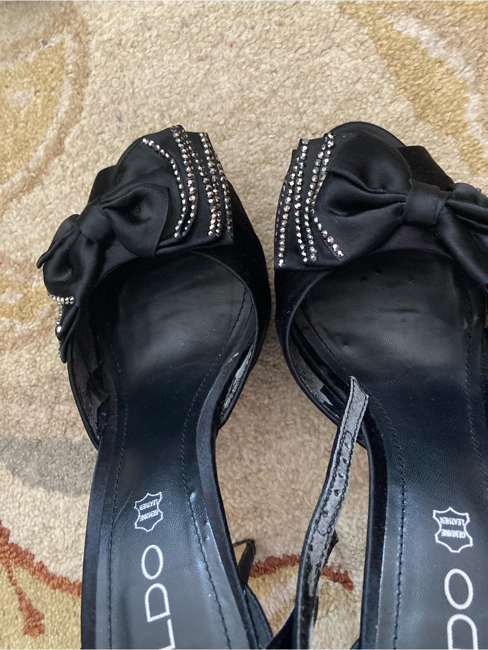 ALDO Black Rhinestone Bow Peep-Toe Heels